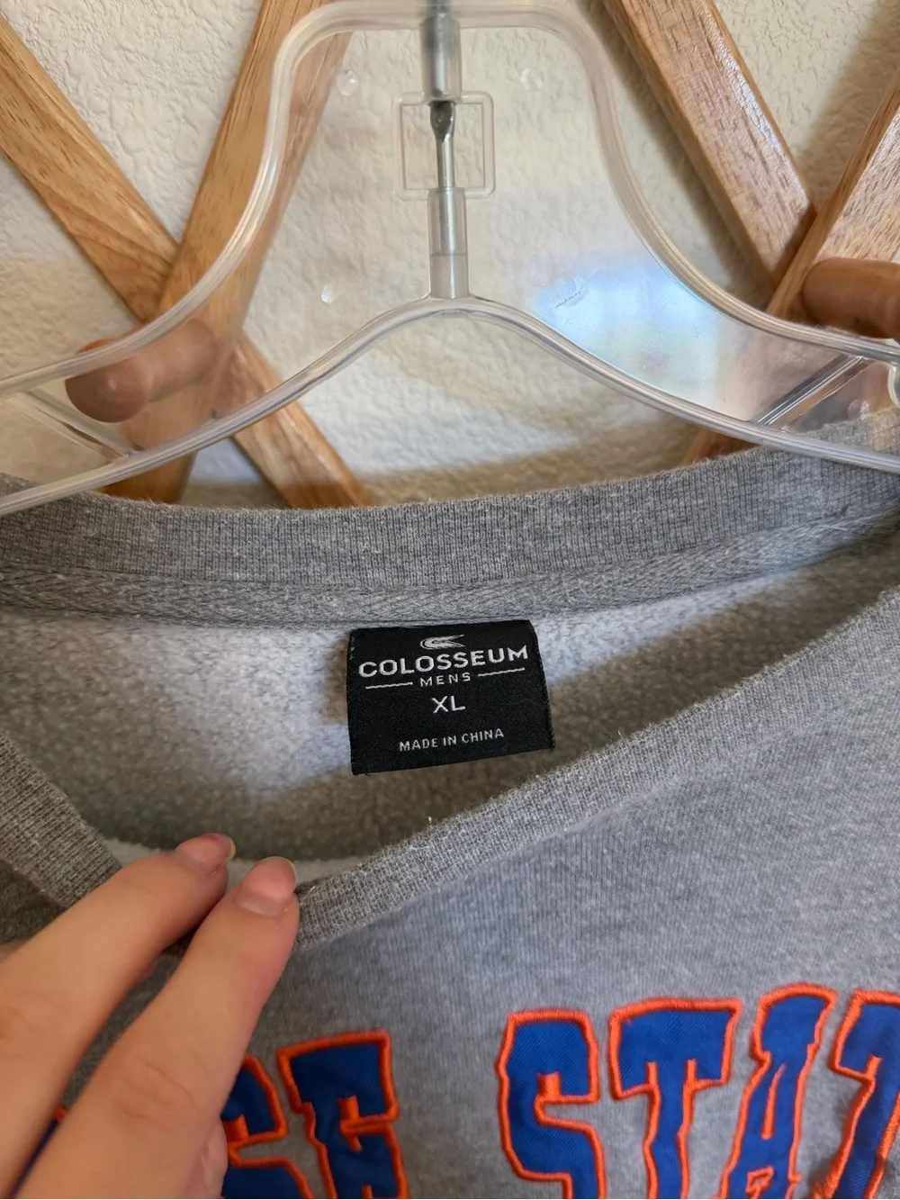 Colosseum Boise State Gray Crewneck with Blue and Orange Logo